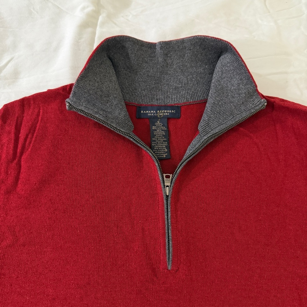Banana Republic Red Quarter Zip Cashmere/Silk Sweater Small